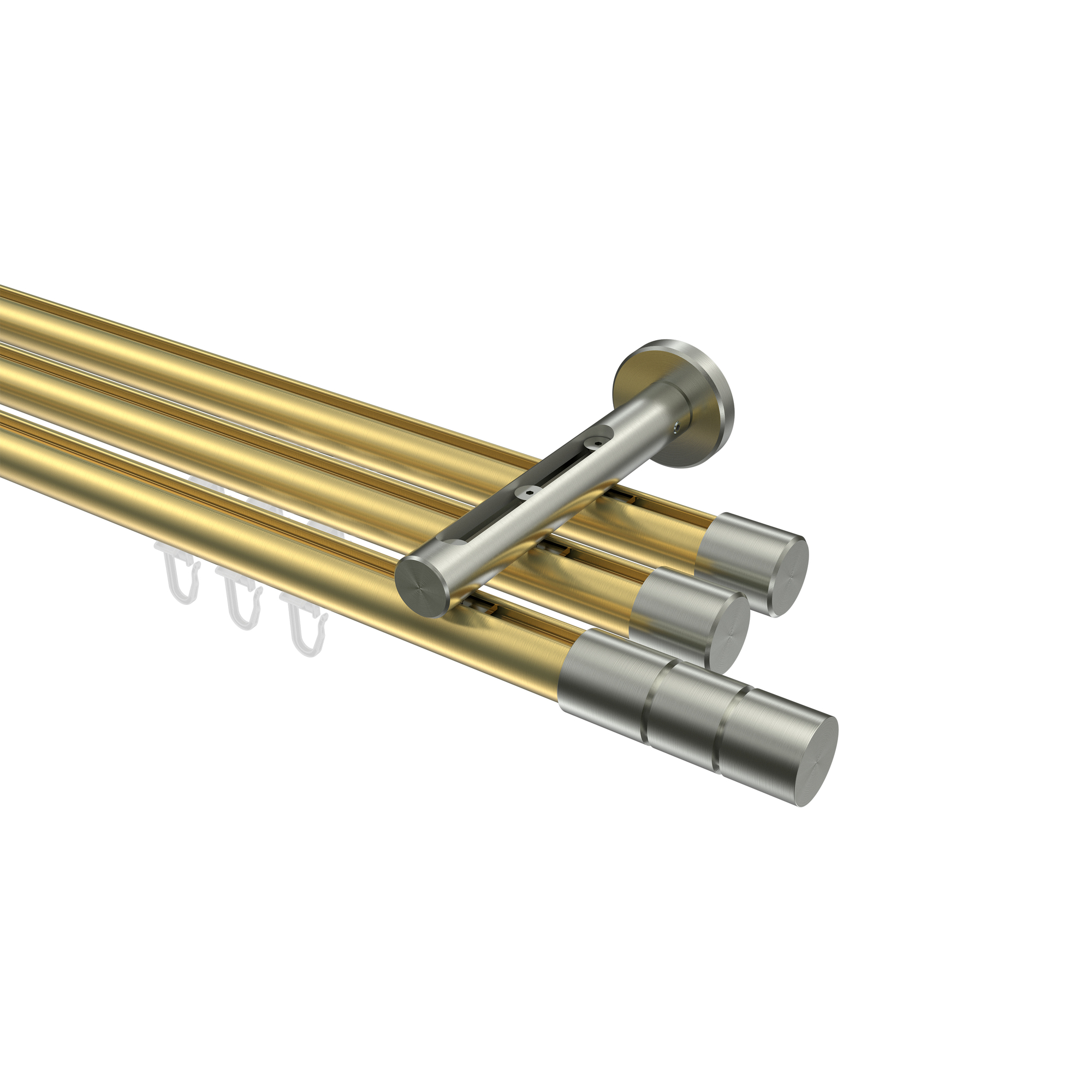 Vorhangstange mit Innenlauf Messing-Optik / Edelstahl-Optik, Aluminium / Metall 20 mm Ø Siteno Elanto, 3-läufig Vorhangstange mit Innenlauf Messing-Optik / Edelstahl-Optik, Aluminium / Metall 20 mm Ø Siteno Elanto, 3-läufig