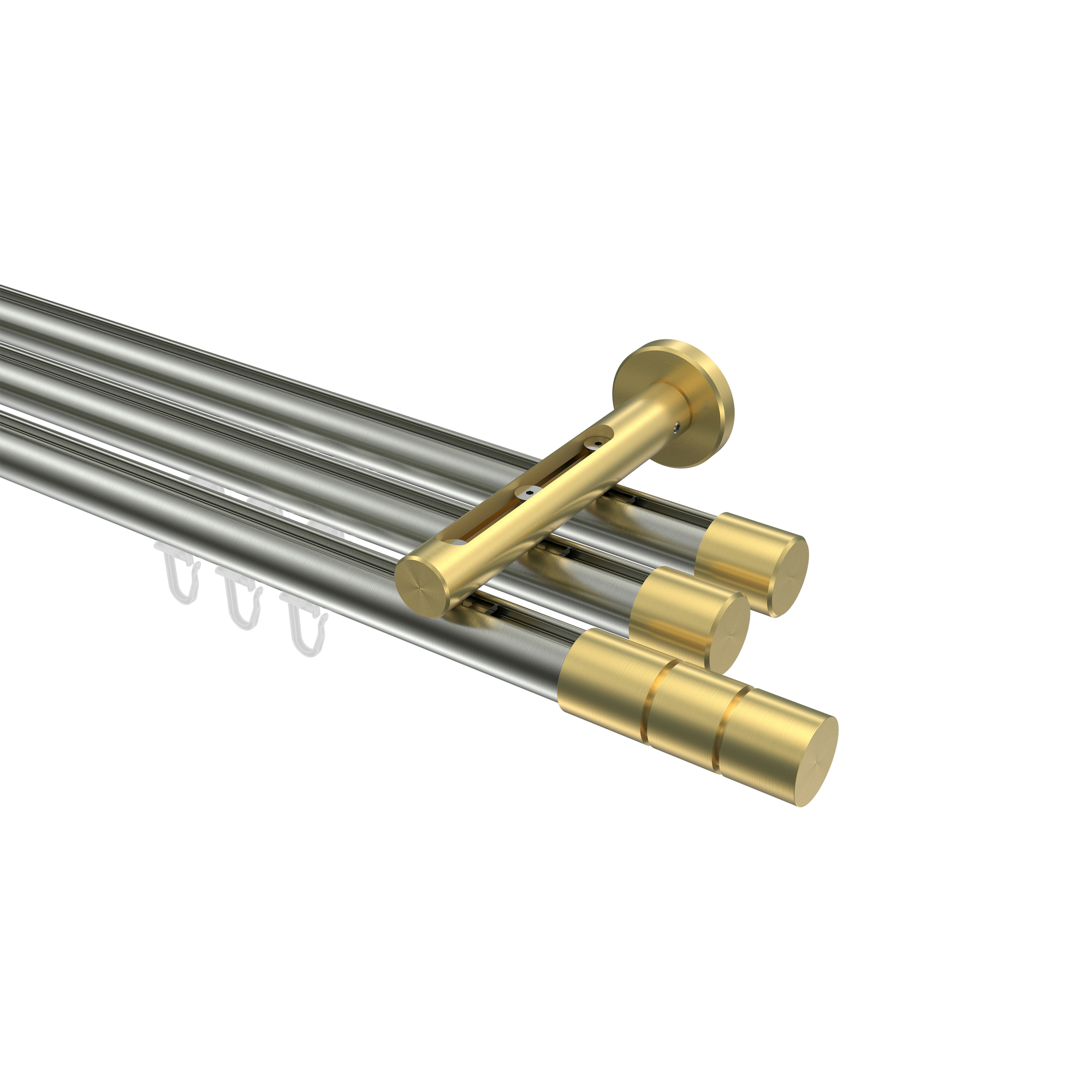 Vorhangstange mit Innenlauf Edelstahl-Optik / Messing-Optik, Aluminium / Metall 20 mm Ø Siteno Elanto, dreiläufig Vorhangstange mit Innenlauf Edelstahl-Optik / Messing-Optik, Aluminium / Metall 20 mm Ø Siteno Elanto, dreiläufig