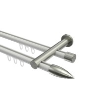 Innenlauf-Gardinenstangen Weiß / Edelstahl-Optik, Metall 20 mm Ø Platon Samanto, zweiläufig Innenlauf-Gardinenstangen Weiß / Edelstahl-Optik, Metall 20 mm Ø Platon Samanto, zweiläufig