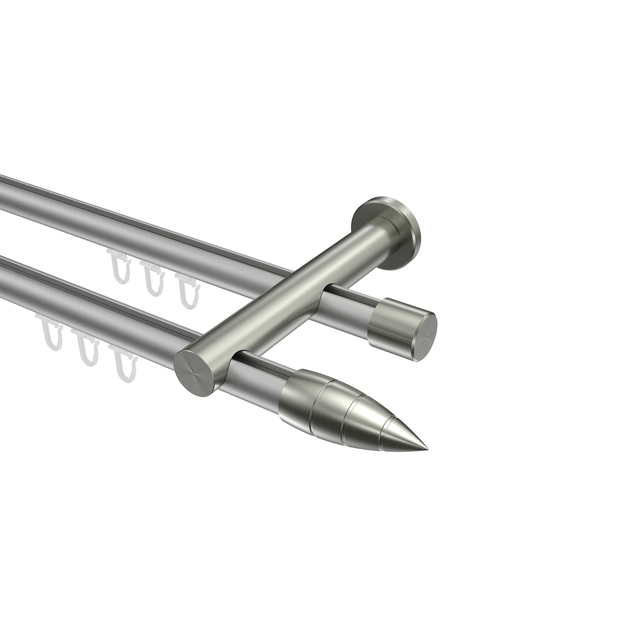 Innenlauf-Gardinenstange Silbergrau / Edelstahl-Optik, doppelläufig Aluminium / Metall 20 mm Ø Platon Samanto Innenlauf-Gardinenstange Silbergrau / Edelstahl-Optik, doppelläufig Aluminium / Metall 20 mm Ø Platon Samanto