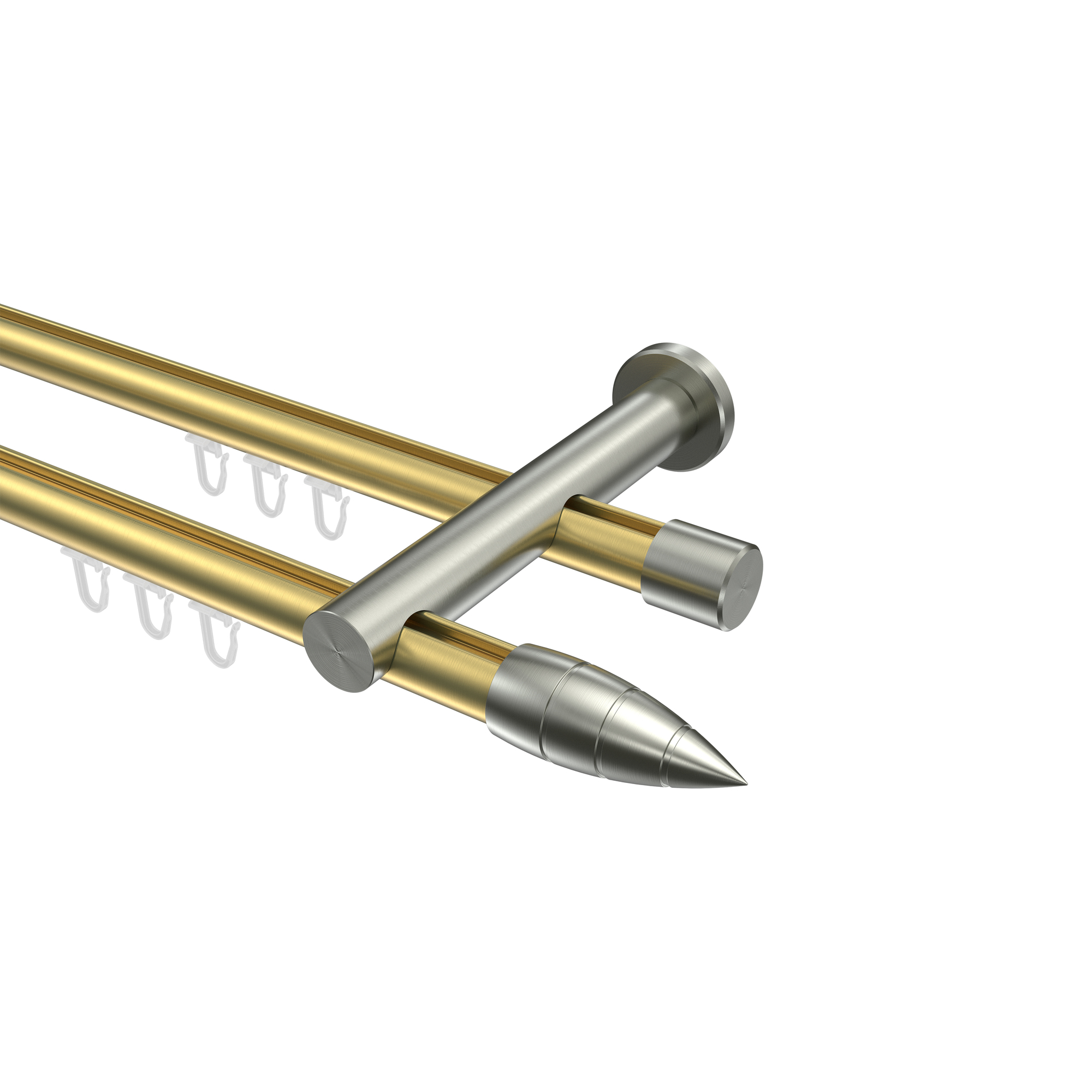 Innenlaufstange Messing-Optik / Edelstahl-Optik 20 mm Ø Platon Samanto, 2-läufig Innenlaufstange Messing-Optik / Edelstahl-Optik 20 mm Ø Platon Samanto, 2-läufig