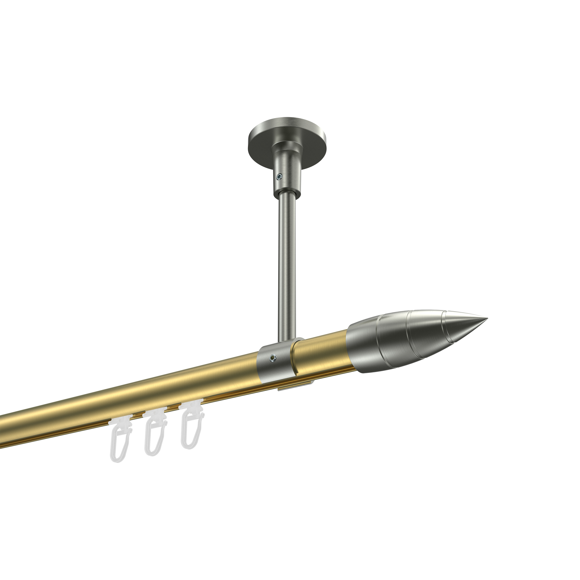 Vorhangstange mit Innenlauf (Deckenanbringung) Messing-Optik / Edelstahl-Opti, Aluminium / Metall 20 mm Ø Sonette Samanto Vorhangstange mit Innenlauf (Deckenanbringung) Messing-Optik / Edelstahl-Opti, Aluminium / Metall 20 mm Ø Sonette Samanto