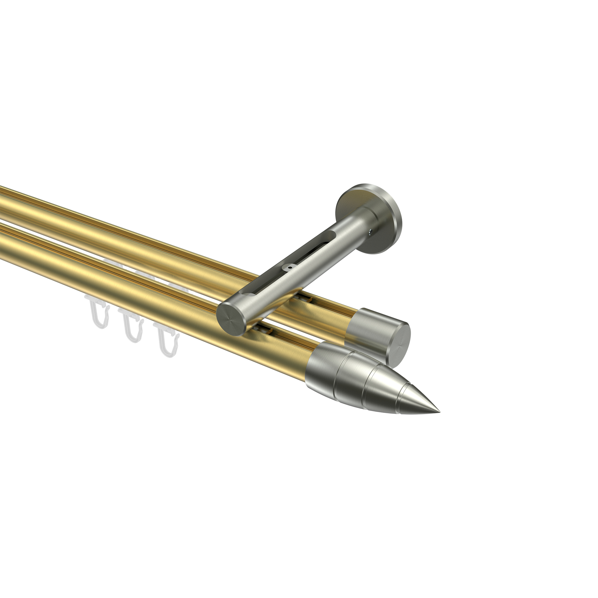 Vorhangstange mit Innenlauf Messing-Optik / Edelstahl-Opti, Aluminium / Metall 20 mm Ø Siteno Samanto, zweiläufig Vorhangstange mit Innenlauf Messing-Optik / Edelstahl-Opti, Aluminium / Metall 20 mm Ø Siteno Samanto, zweiläufig