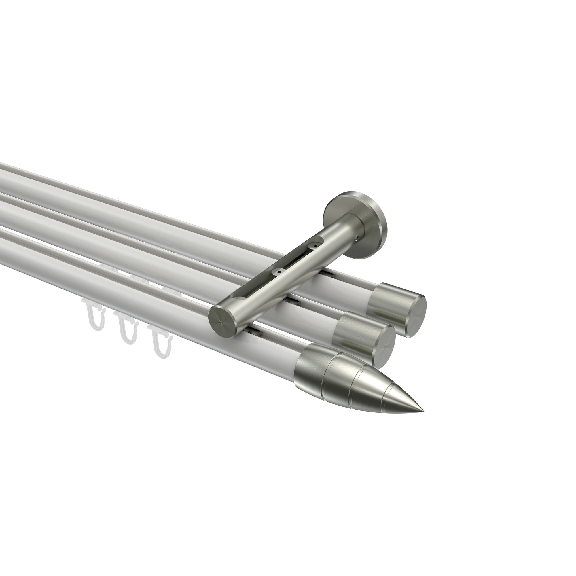 Gardinenstange mit Innenlauf Weiß / Edelstahl-Optik, Aluminium / Metall 20 mm Ø Siteno Samanto, 3-läufig Gardinenstange mit Innenlauf Weiß / Edelstahl-Optik, Aluminium / Metall 20 mm Ø Siteno Samanto, 3-läufig