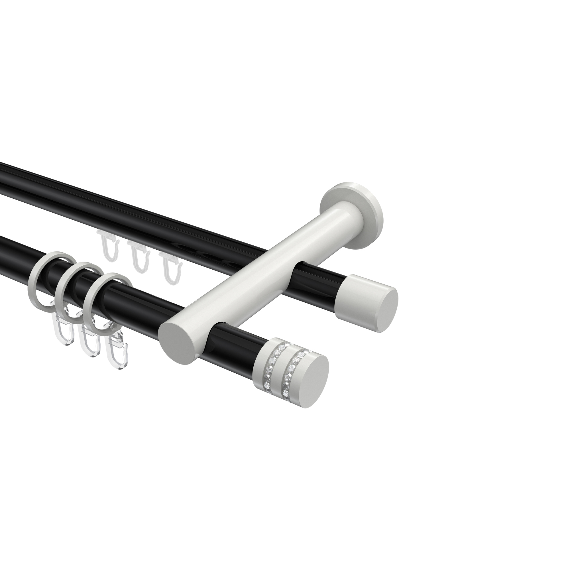 Rundrohr-Innenlauf-Vorhangstange Schwarz / Weiß, Aluminium / Metall 20 mm Ø Platon Estana Rundrohr-Innenlauf-Vorhangstange Schwarz / Weiß, Aluminium / Metall 20 mm Ø Platon Estana