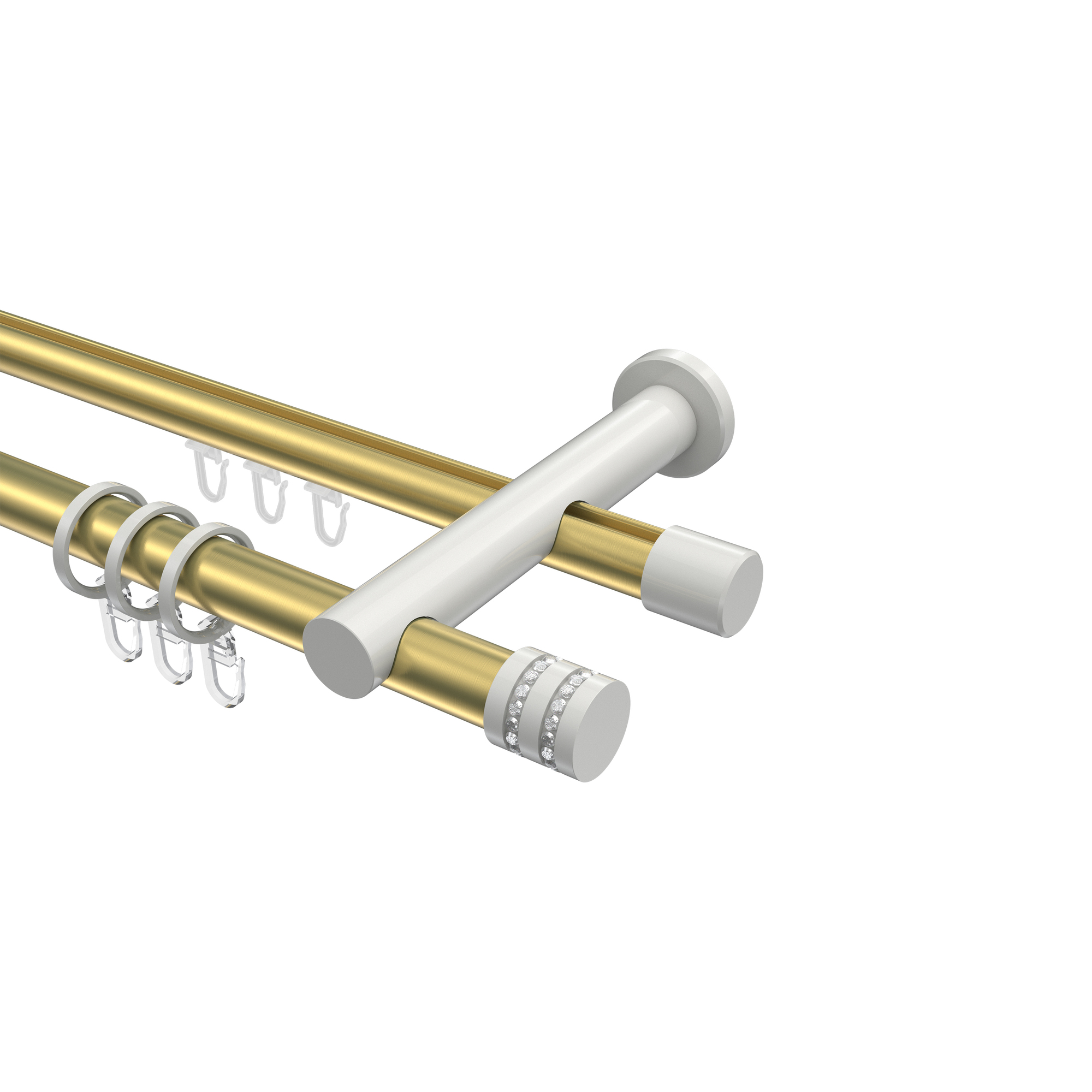 Rohr-Innenlauf-Gardinenstange Messing-Optik / Weiß, doppelläufig Aluminium / Metall 20 mm Ø Platon Estana Rohr-Innenlauf-Gardinenstange Messing-Optik / Weiß, doppelläufig Aluminium / Metall 20 mm Ø Platon Estana