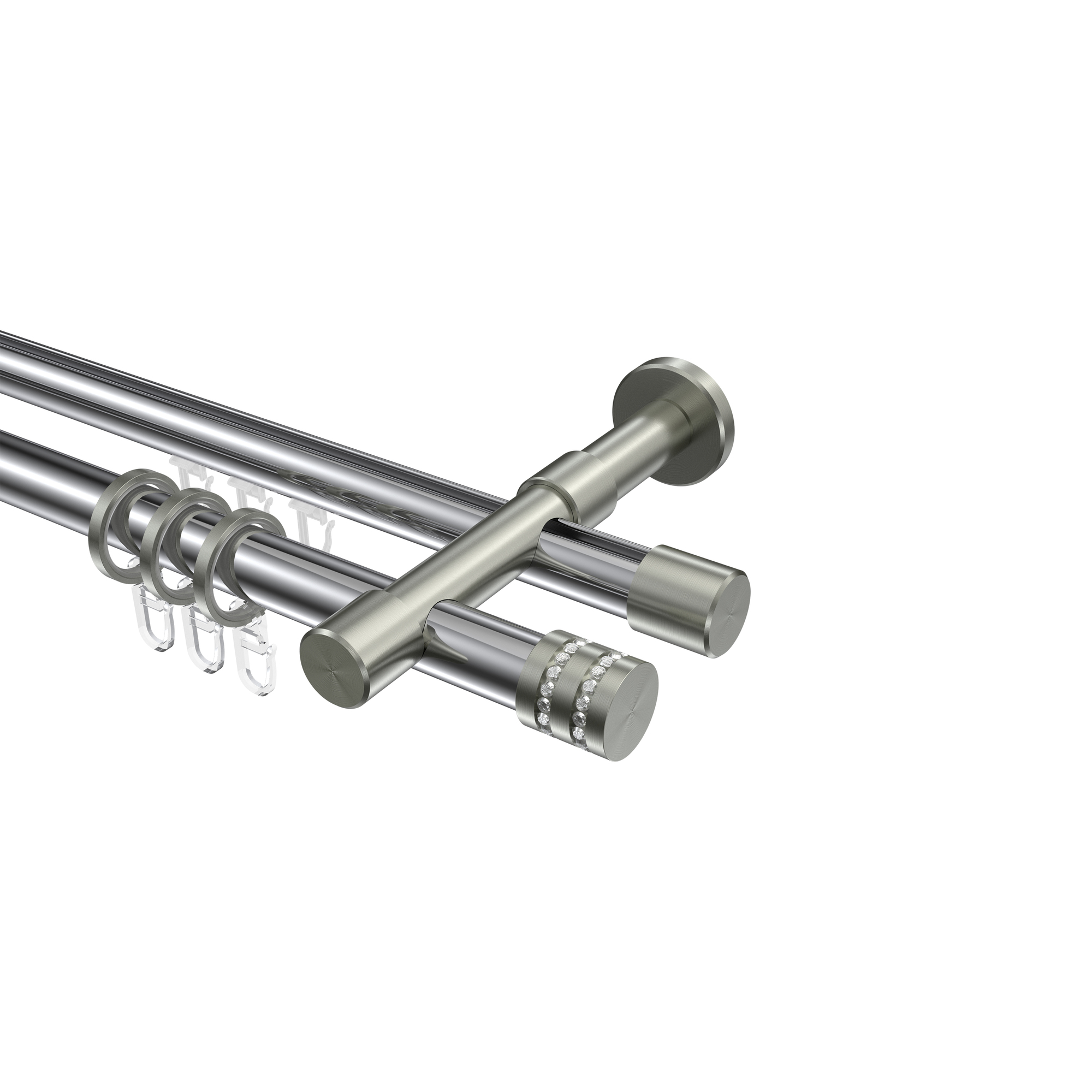 Rohr-Innenlauf-Vorhangstange Chrom / Edelstahl-Optik, 2-läufig Aluminium / Metall 20 mm Ø Prestige Estana Rohr-Innenlauf-Vorhangstange Chrom / Edelstahl-Optik, 2-läufig Aluminium / Metall 20 mm Ø Prestige Estana