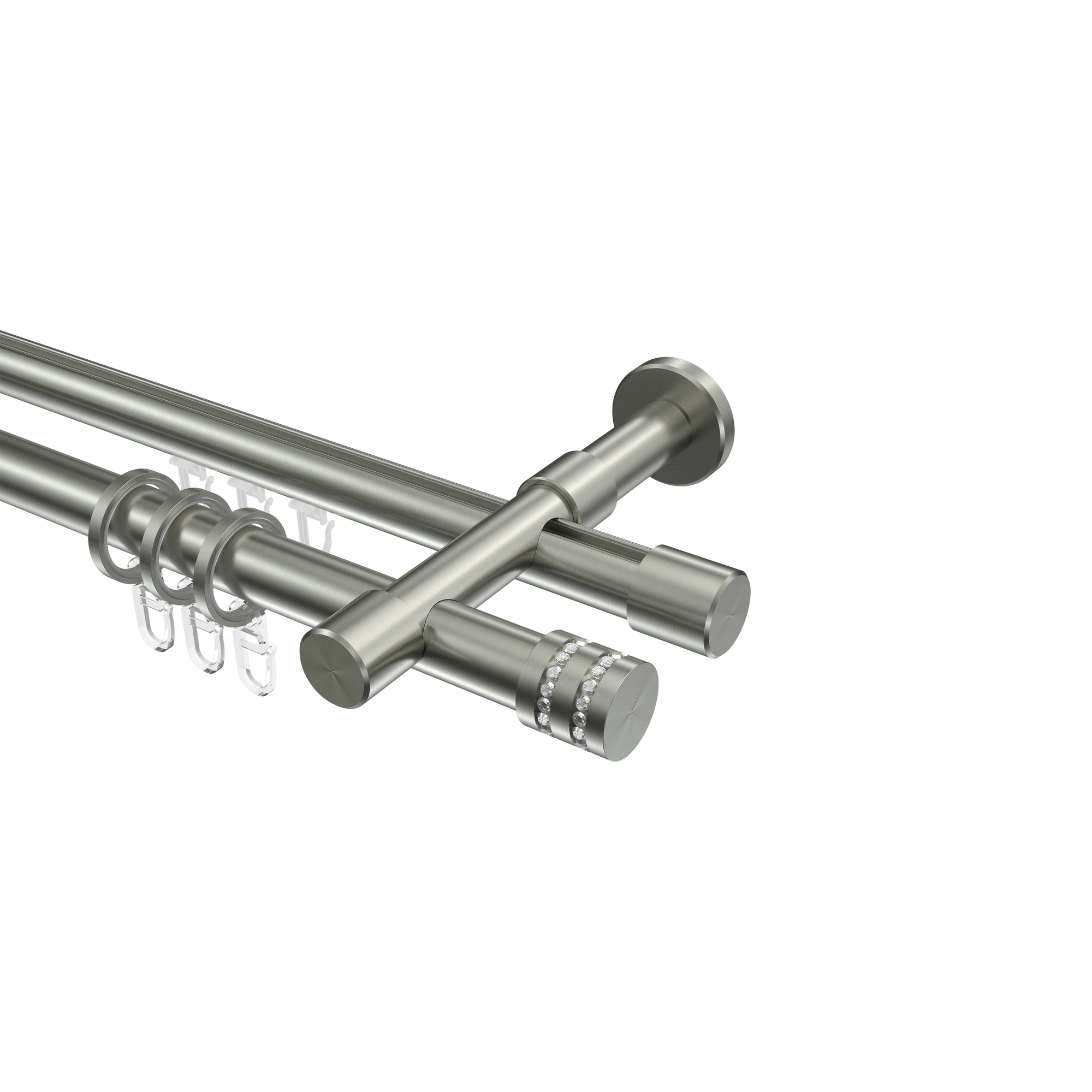 Gardinenstangen mit Rundrohr-Innenlauf Edelstahl-Optik 20 mm Ø Prestige Estana, 2-läufig Gardinenstangen mit Rundrohr-Innenlauf Edelstahl-Optik 20 mm Ø Prestige Estana, 2-läufig