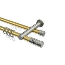 Gardinenstange mit Rundrohr / Innenlauf Messing-Optik / Edelstahl-Optik 20 mm Ø Platon Zoena, zweiläufig Gardinenstange mit Rundrohr / Innenlauf Messing-Optik / Edelstahl-Optik 20 mm Ø Platon Zoena, zweiläufig