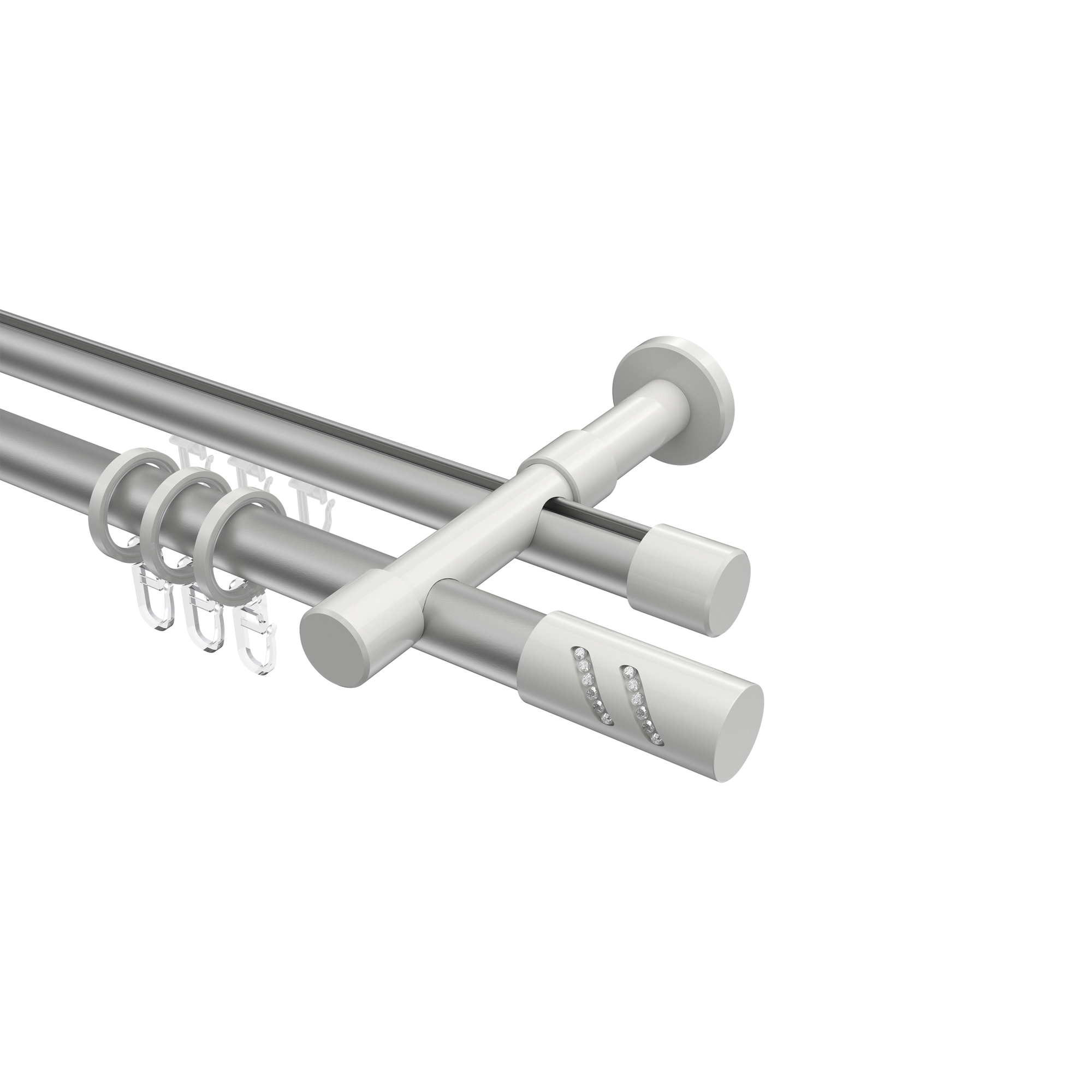 Rundrohr-Innenlauf-Gardinenstangen Silbergrau / Weiß, Aluminium / Metall 20 mm Ø Prestige Zoena Rundrohr-Innenlauf-Gardinenstangen Silbergrau / Weiß, Aluminium / Metall 20 mm Ø Prestige Zoena