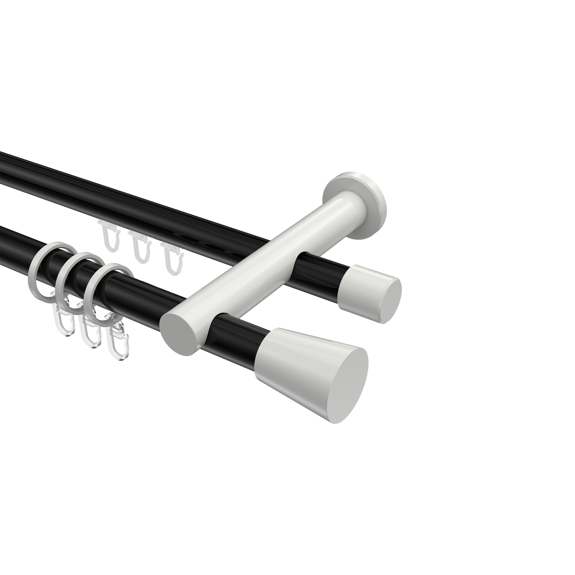 Rundrohr-Innenlauf-Gardinenstangen Schwarz / Weiß, Aluminium / Metall 20 mm Ø Platon Sitra Rundrohr-Innenlauf-Gardinenstangen Schwarz / Weiß, Aluminium / Metall 20 mm Ø Platon Sitra