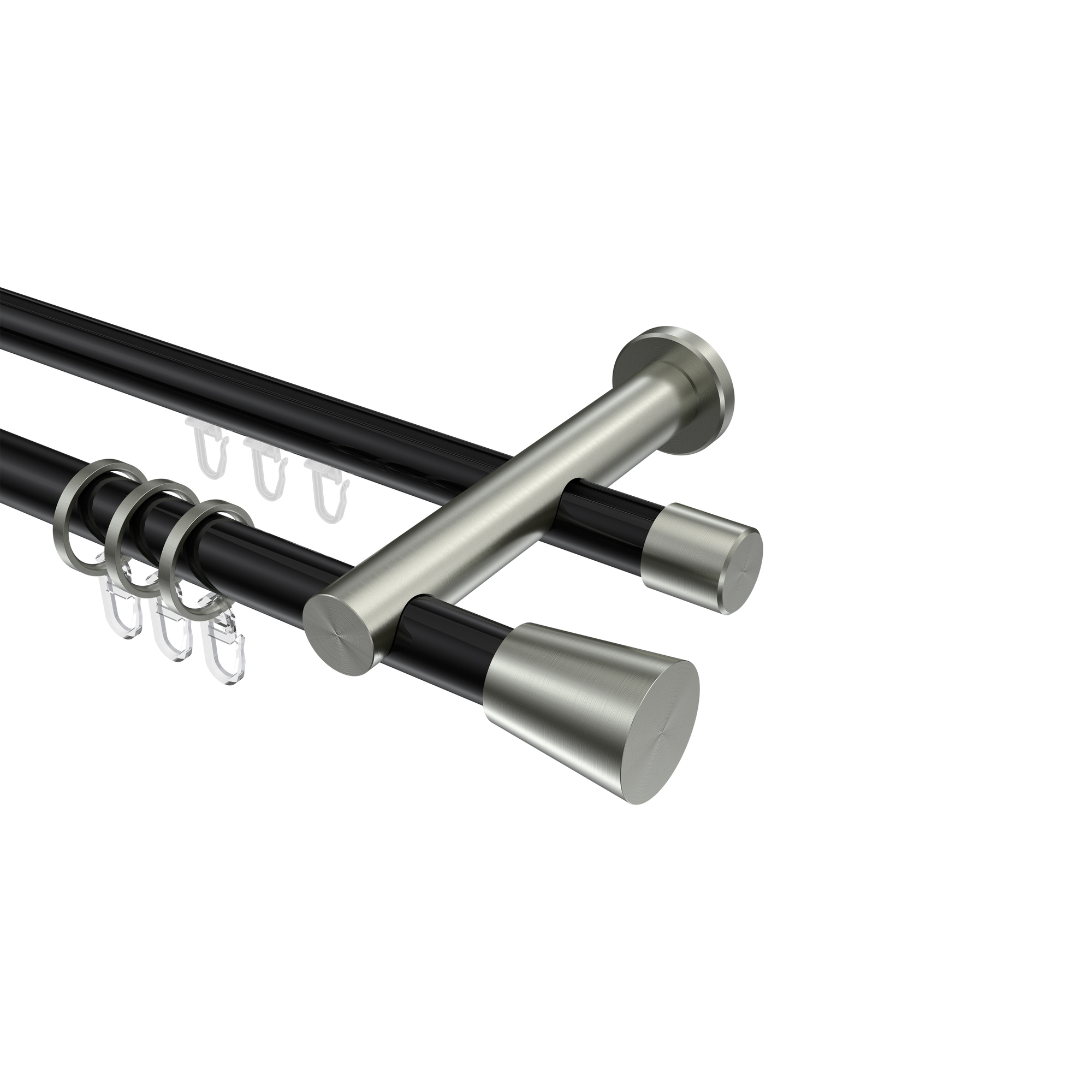 Rundrohr-Innenlauf-Vorhangstangen Schwarz / Edelstahl-Optik, Aluminium / Metall 20 mm Ø Platon Sitra Rundrohr-Innenlauf-Vorhangstangen Schwarz / Edelstahl-Optik, Aluminium / Metall 20 mm Ø Platon Sitra