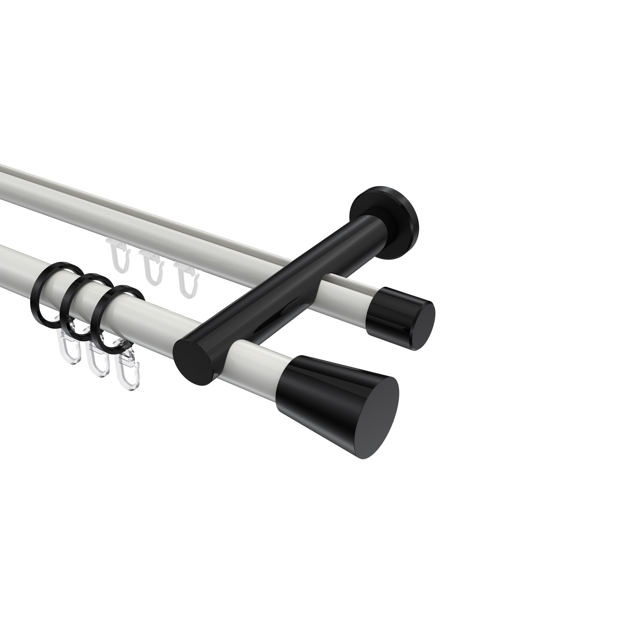 Rundrohr-Innenlauf-Vorhangstange Weiß / Schwarz, Aluminium / Metall 20 mm Ø Platon Sitra Rundrohr-Innenlauf-Vorhangstange Weiß / Schwarz, Aluminium / Metall 20 mm Ø Platon Sitra
