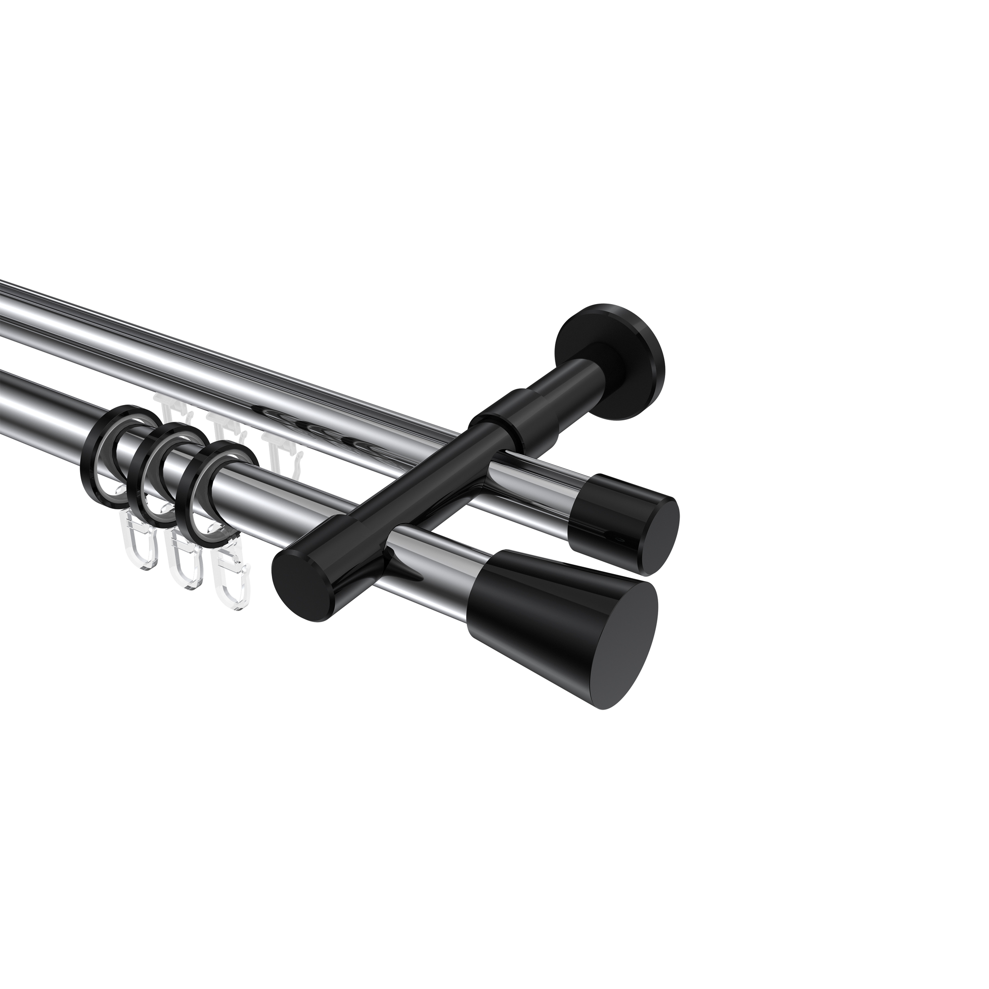 Rundrohr-Innenlauf-Vorhangstange Chrom / Schwarz, Aluminium / Metall 20 mm Ø Prestige Sitra Rundrohr-Innenlauf-Vorhangstange Chrom / Schwarz, Aluminium / Metall 20 mm Ø Prestige Sitra