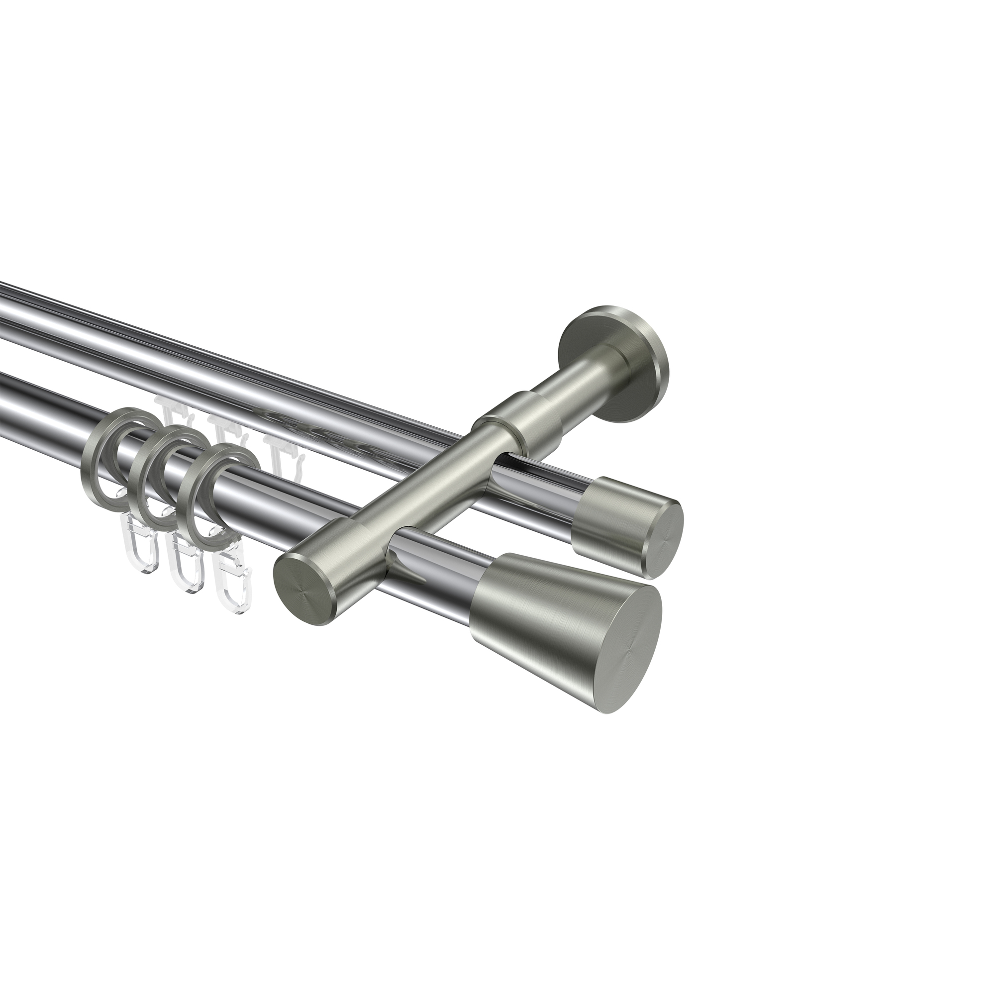 Rohr-Innenlauf-Gardinenstange Chrom / Edelstahl-Optik, 2-läufig Aluminium / Metall 20 mm Ø Prestige Sitra Rohr-Innenlauf-Gardinenstange Chrom / Edelstahl-Optik, 2-läufig Aluminium / Metall 20 mm Ø Prestige Sitra