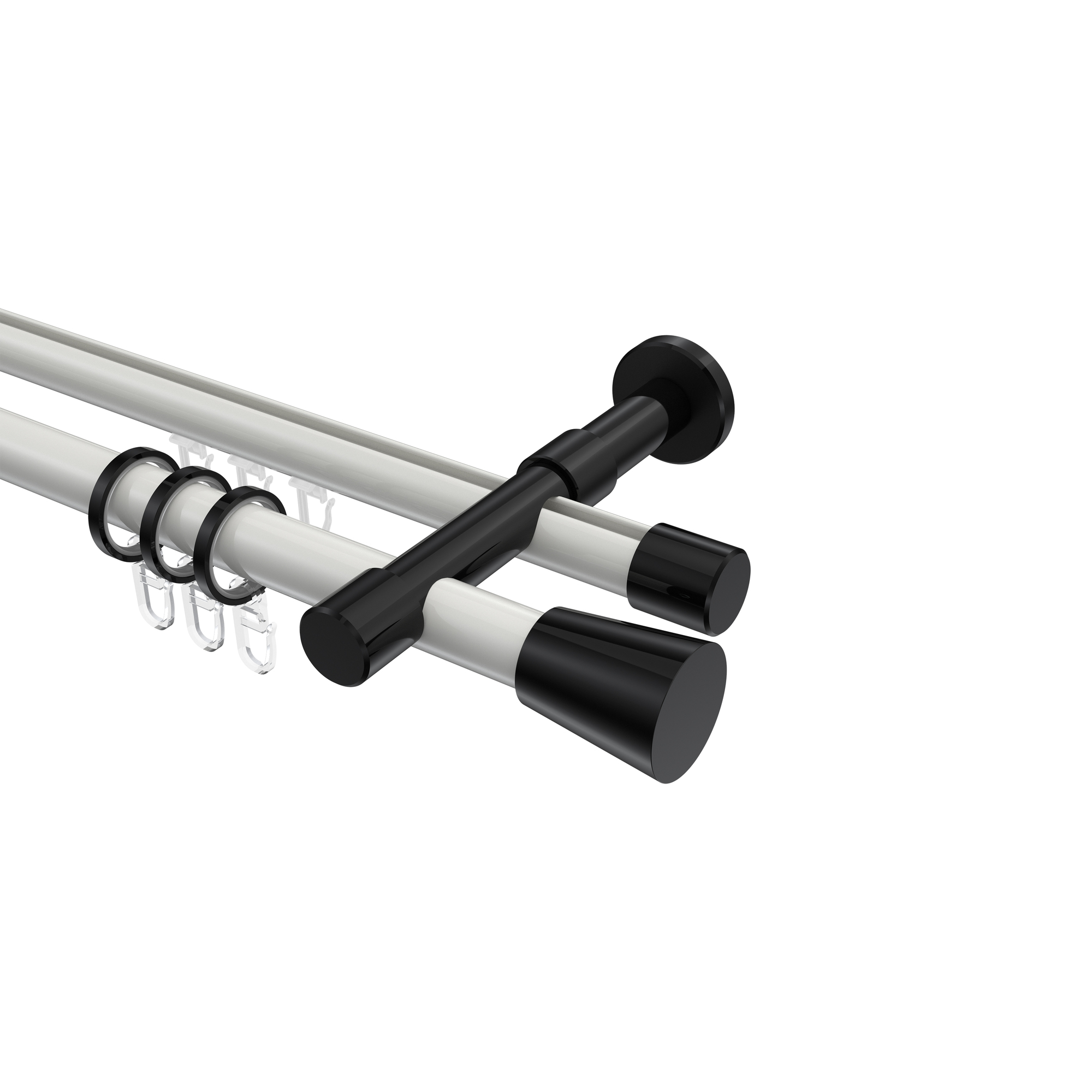 Rundrohr-Innenlauf-Vorhangstangen Weiß / Schwarz, Aluminium / Metall 20 mm Ø Prestige Sitra Rundrohr-Innenlauf-Vorhangstangen Weiß / Schwarz, Aluminium / Metall 20 mm Ø Prestige Sitra
