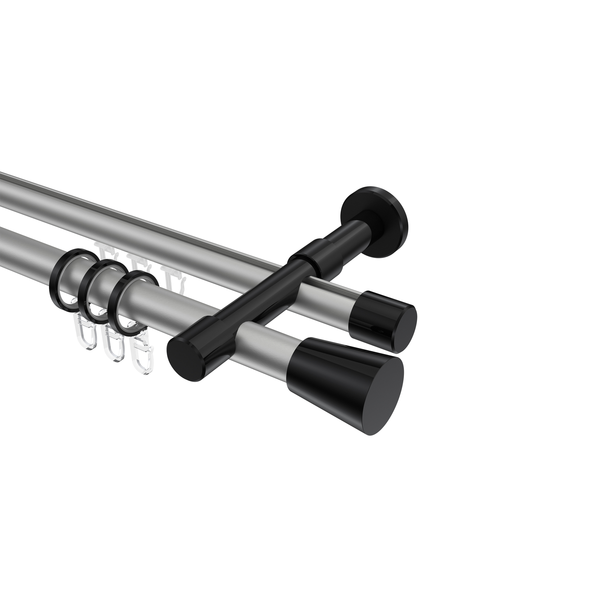 Rundrohr-Innenlauf-Vorhangstangen Silbergrau / Schwarz, Aluminium / Metall 20 mm Ø Prestige Sitra Rundrohr-Innenlauf-Vorhangstangen Silbergrau / Schwarz, Aluminium / Metall 20 mm Ø Prestige Sitra