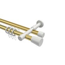 Vorhangstange mit Rohr / Innenlauf Messing-Optik / Weiß, doppelläufig Aluminium / Metall 20 mm Ø Prestige Sitra Vorhangstange mit Rohr / Innenlauf Messing-Optik / Weiß, doppelläufig Aluminium / Metall 20 mm Ø Prestige Sitra