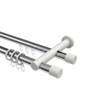 Rundrohr-Innenlauf-Gardinenstangen Chrom / Weiß, Aluminium / Metall 20 mm Ø Platon Santo, 2-läufig Rundrohr-Innenlauf-Gardinenstangen Chrom / Weiß, Aluminium / Metall 20 mm Ø Platon Santo, 2-läufig