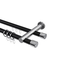 Rundrohr-Innenlauf-Gardinenstangen Schwarz / Chrom, Aluminium / Metall 20 mm Ø Platon Santo, zweiläufig Rundrohr-Innenlauf-Gardinenstangen Schwarz / Chrom, Aluminium / Metall 20 mm Ø Platon Santo, zweiläufig