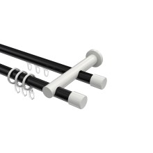 Rundrohr-Innenlauf-Vorhangstange Schwarz / Weiß, Aluminium / Metall 20 mm Ø Platon Santo, doppelläufig Rundrohr-Innenlauf-Vorhangstange Schwarz / Weiß, Aluminium / Metall 20 mm Ø Platon Santo, doppelläufig
