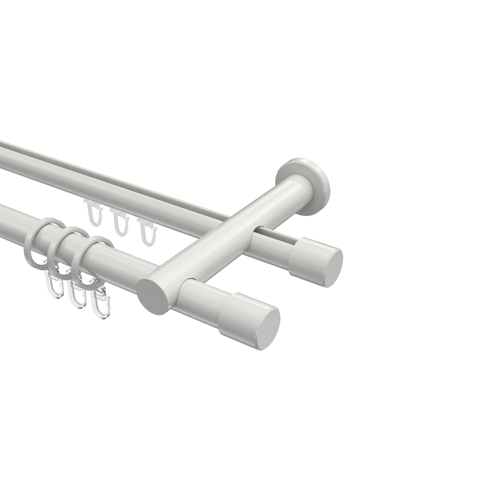 Rundrohr-Innenlauf-Vorhangstangen Weiß, Aluminium / Metall 20 mm Ø Platon Santo, zweiläufig Rundrohr-Innenlauf-Vorhangstangen Weiß, Aluminium / Metall 20 mm Ø Platon Santo, zweiläufig