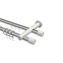 Rundrohr-Innenlauf-Gardinenstangen Silbergrau / Weiß, Aluminium / Metall 20 mm Ø Platon Santo Rundrohr-Innenlauf-Gardinenstangen Silbergrau / Weiß, Aluminium / Metall 20 mm Ø Platon Santo