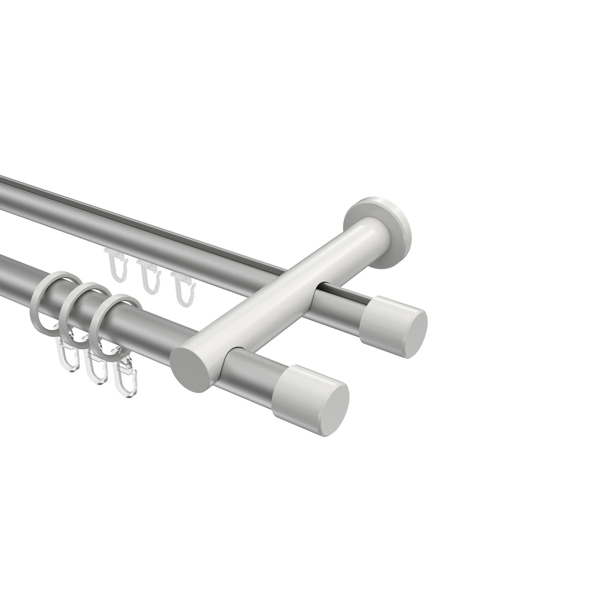 Rundrohr-Innenlauf-Gardinenstangen Silbergrau / Weiß, Aluminium / Metall 20 mm Ø Platon Santo Rundrohr-Innenlauf-Gardinenstangen Silbergrau / Weiß, Aluminium / Metall 20 mm Ø Platon Santo