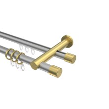 Gardinenstange mit Rundrohr-Innenlauf-Kombination Silbergrau / Messing-Optik, doppelläufig Aluminium / Metall 20 mm Ø Platon Santo Gardinenstange mit Rundrohr-Innenlauf-Kombination Silbergrau / Messing-Optik, doppelläufig Aluminium / Metall 20 mm Ø Platon Santo