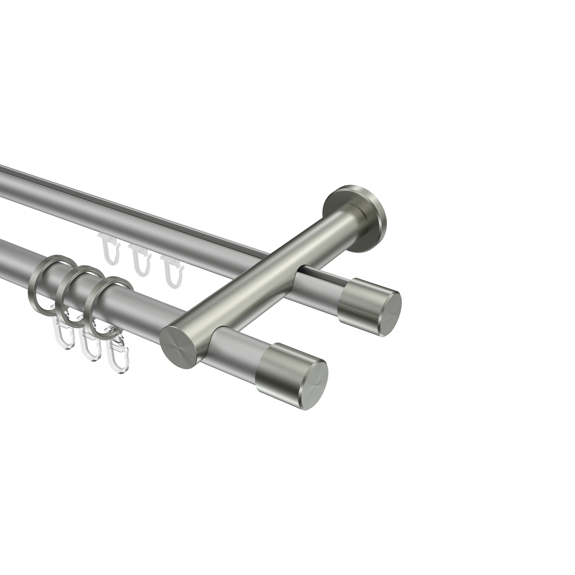 Rohr-Innenlauf-Gardinenstange Silbergrau / Edelstahl-Optik, 2-läufig Aluminium / Metall 20 mm Ø Platon Santo Rohr-Innenlauf-Gardinenstange Silbergrau / Edelstahl-Optik, 2-läufig Aluminium / Metall 20 mm Ø Platon Santo