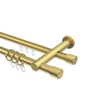Gardinenstange mit Innenlauf-Rundrohr Messing-Optik 20 mm Ø Platon Santo, doppelläufig Gardinenstange mit Innenlauf-Rundrohr Messing-Optik 20 mm Ø Platon Santo, doppelläufig