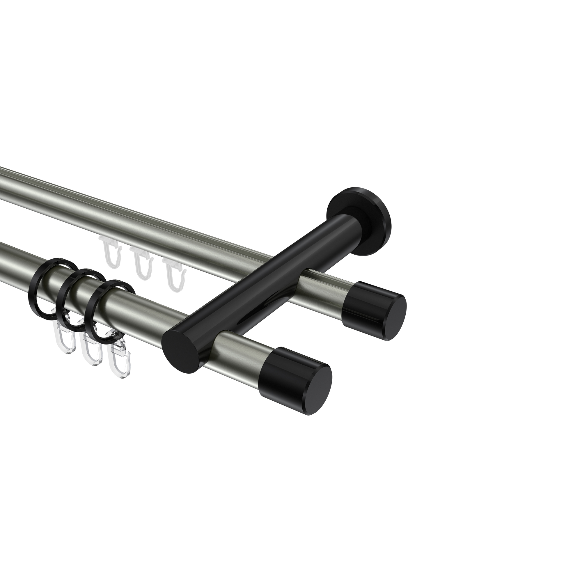 Rundrohr-Innenlauf-Gardinenstangen Edelstahl-Optik / Schwarz, Aluminium / Metall 20 mm Ø Platon Santo Rundrohr-Innenlauf-Gardinenstangen Edelstahl-Optik / Schwarz, Aluminium / Metall 20 mm Ø Platon Santo