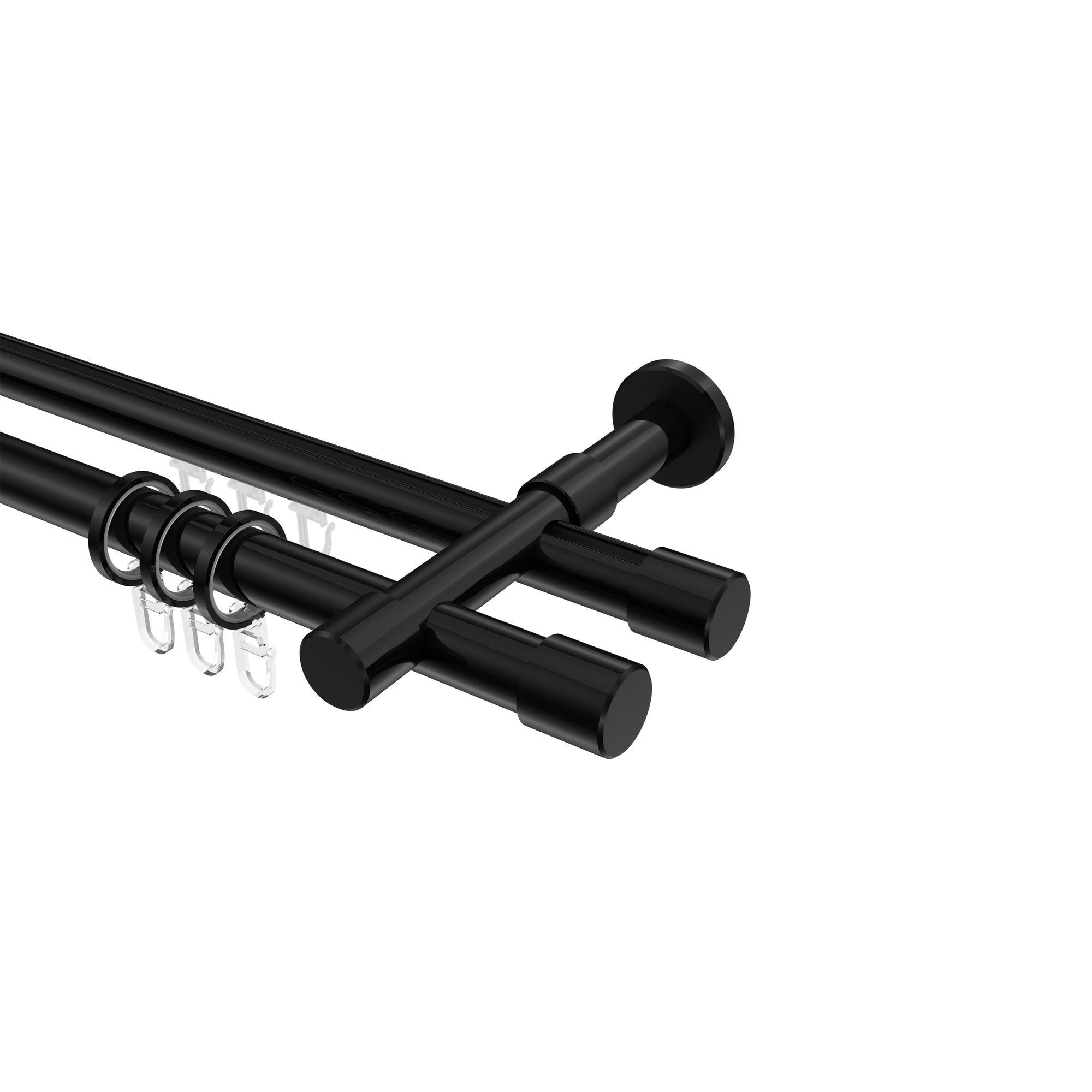 Rundrohr-Innenlauf-Gardinenstange Schwarz, Aluminium / Metall 20 mm Ø Prestige Santo, doppelläufig Rundrohr-Innenlauf-Gardinenstange Schwarz, Aluminium / Metall 20 mm Ø Prestige Santo, doppelläufig