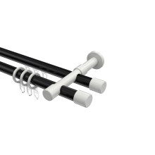 Rundrohr-Innenlauf-Vorhangstangen Schwarz / Weiß, Aluminium / Metall 20 mm Ø Prestige Santo, doppelläufig Rundrohr-Innenlauf-Vorhangstangen Schwarz / Weiß, Aluminium / Metall 20 mm Ø Prestige Santo, doppelläufig
