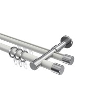 Rundrohr-Innenlauf-Vorhangstange Weiß / Chrom, Aluminium / Metall 20 mm Ø Prestige Santo, 2-läufig Rundrohr-Innenlauf-Vorhangstange Weiß / Chrom, Aluminium / Metall 20 mm Ø Prestige Santo, 2-läufig
