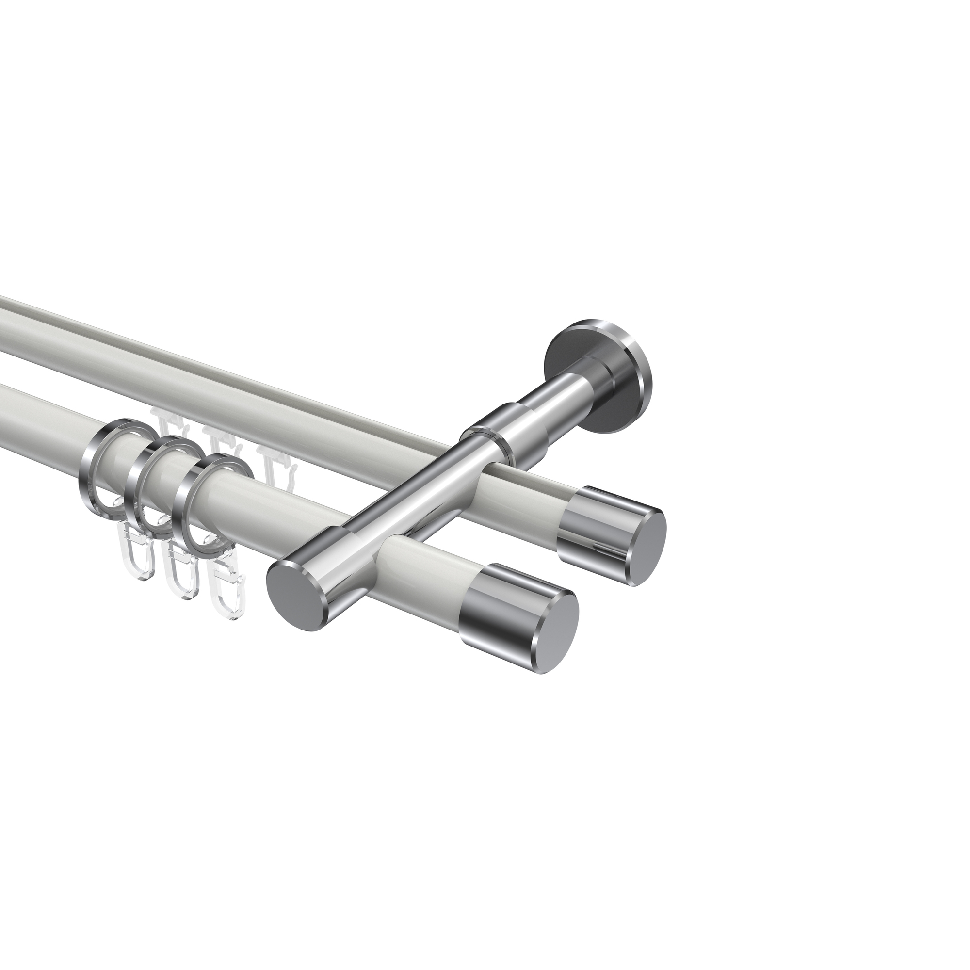 Rundrohr-Innenlauf-Vorhangstange Weiß / Chrom, Aluminium / Metall 20 mm Ø Prestige Santo, 2-läufig Rundrohr-Innenlauf-Vorhangstange Weiß / Chrom, Aluminium / Metall 20 mm Ø Prestige Santo, 2-läufig