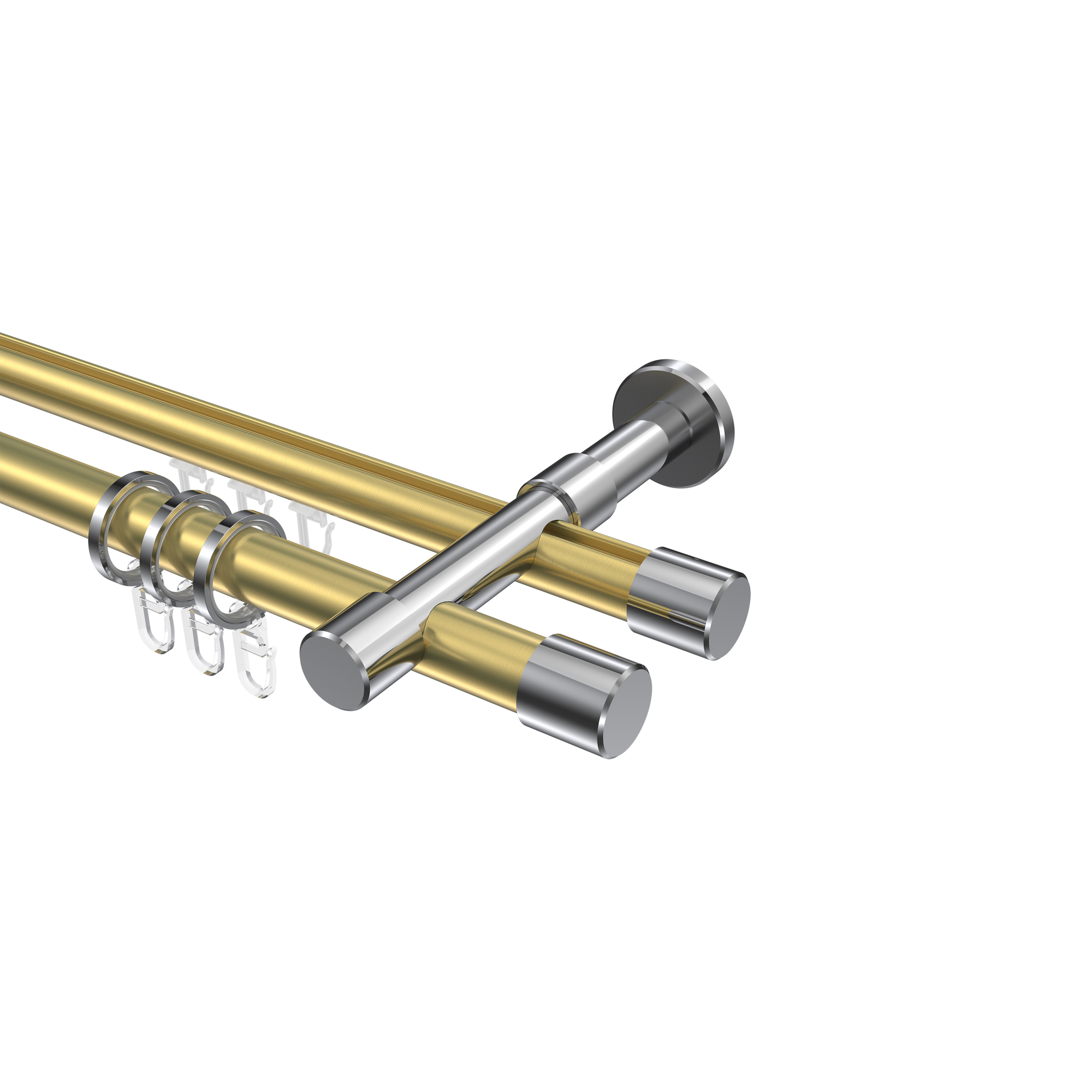 Rohr-Innenlaufstange Messing-Optik / Chrom, 2-läufig Aluminium / Metall 20 mm Ø Prestige Santo Rohr-Innenlaufstange Messing-Optik / Chrom, 2-läufig Aluminium / Metall 20 mm Ø Prestige Santo