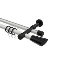Rundrohr-Innenlauf-Vorhangstange Weiß / Schwarz, Aluminium / Metall 20 mm Ø Prestige Bento, doppelläufig Rundrohr-Innenlauf-Vorhangstange Weiß / Schwarz, Aluminium / Metall 20 mm Ø Prestige Bento, doppelläufig