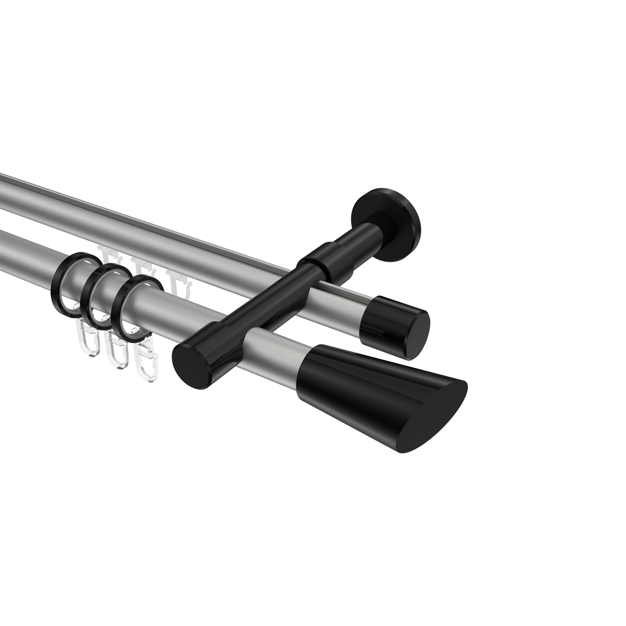 Rundrohr-Innenlauf-Gardinenstange Silbergrau / Schwarz, Aluminium / Metall 20 mm Ø Prestige Bento Rundrohr-Innenlauf-Gardinenstange Silbergrau / Schwarz, Aluminium / Metall 20 mm Ø Prestige Bento