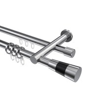 Rundrohr-Innenlauf-Vorhangstange Chrom, Aluminium / Metall 20 mm Ø Platon Tanara, zweiläufig Rundrohr-Innenlauf-Vorhangstange Chrom, Aluminium / Metall 20 mm Ø Platon Tanara, zweiläufig