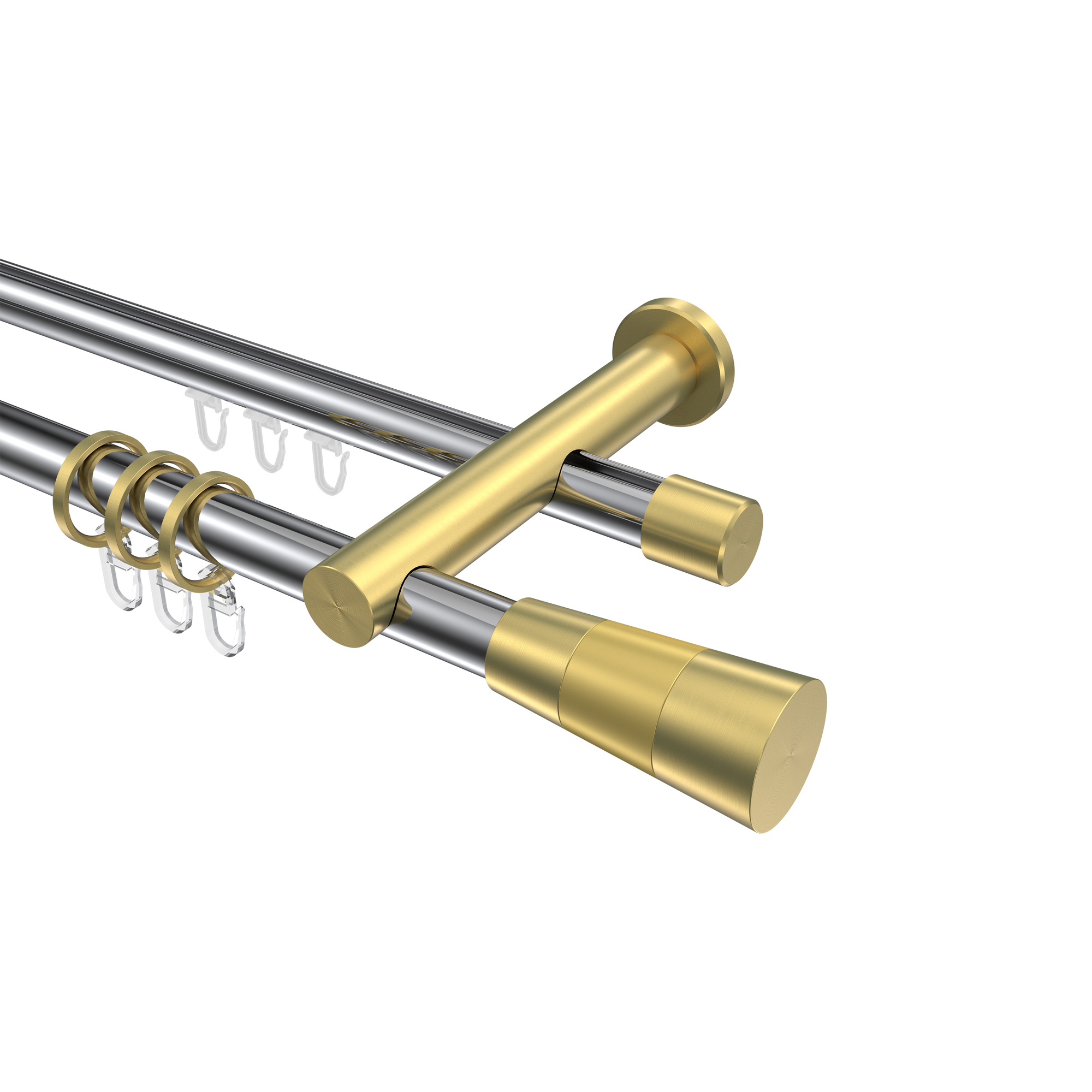 Rohr-Innenlauf-Vorhangstange Chrom / Messing-Optik, zweiläufig Aluminium / Metall 20 mm Ø Platon Tanara Rohr-Innenlauf-Vorhangstange Chrom / Messing-Optik, zweiläufig Aluminium / Metall 20 mm Ø Platon Tanara