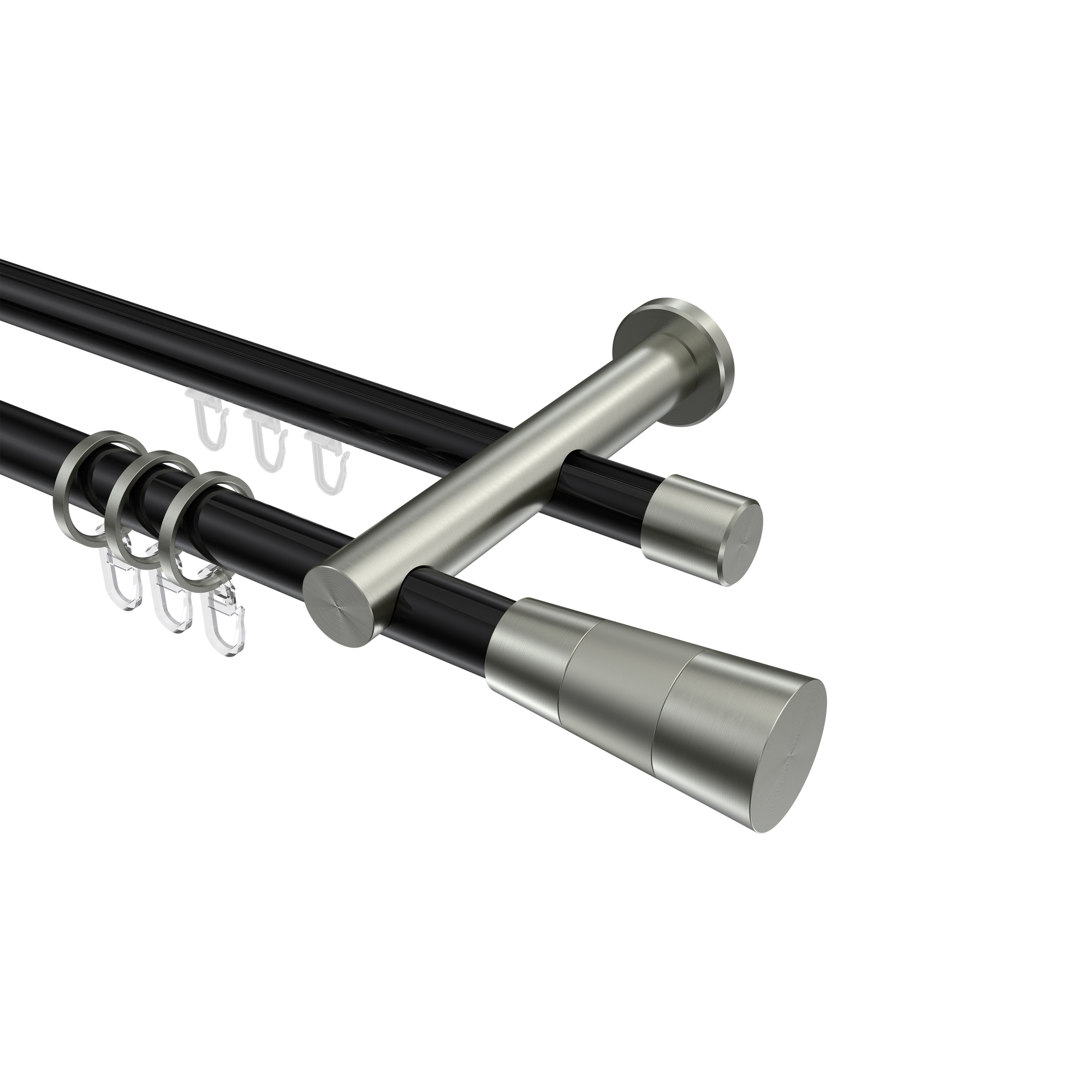 Rundrohr-Innenlauf-Gardinenstange Schwarz / Edelstahl-Optik, Aluminium / Metall 20 mm Ø Platon Tanara Rundrohr-Innenlauf-Gardinenstange Schwarz / Edelstahl-Optik, Aluminium / Metall 20 mm Ø Platon Tanara