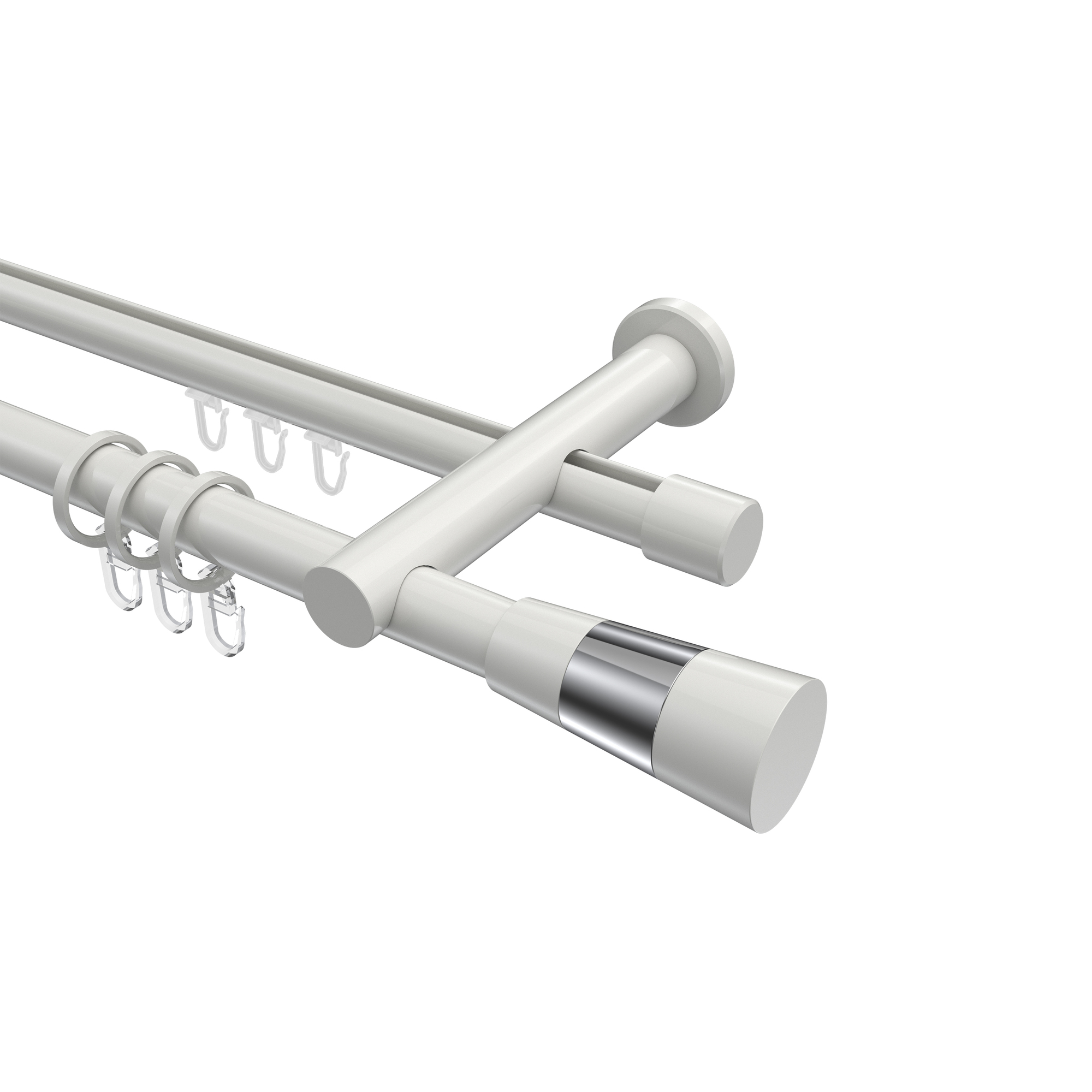 Rundrohr-Innenlauf-Gardinenstange Weiß, Aluminium / Metall 20 mm Ø Platon Tanara, 2-läufig Rundrohr-Innenlauf-Gardinenstange Weiß, Aluminium / Metall 20 mm Ø Platon Tanara, 2-läufig