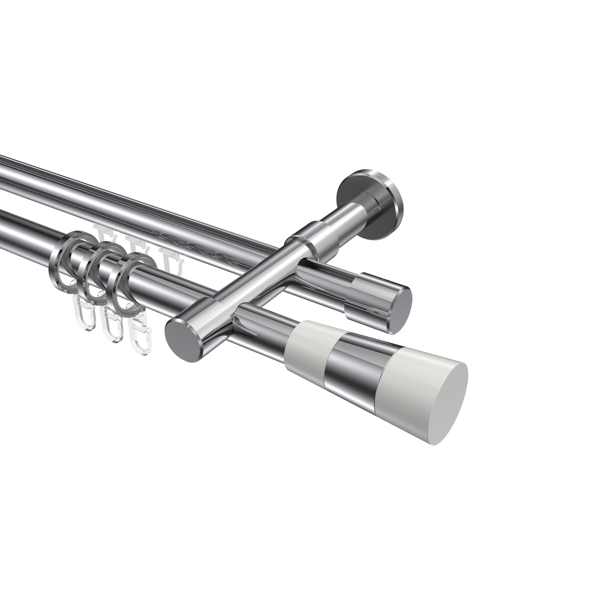 Rundrohr-Innenlauf-Gardinenstange Chrom, Aluminium / Metall 20 mm Ø Prestige Tanara, doppelläufig Rundrohr-Innenlauf-Gardinenstange Chrom, Aluminium / Metall 20 mm Ø Prestige Tanara, doppelläufig