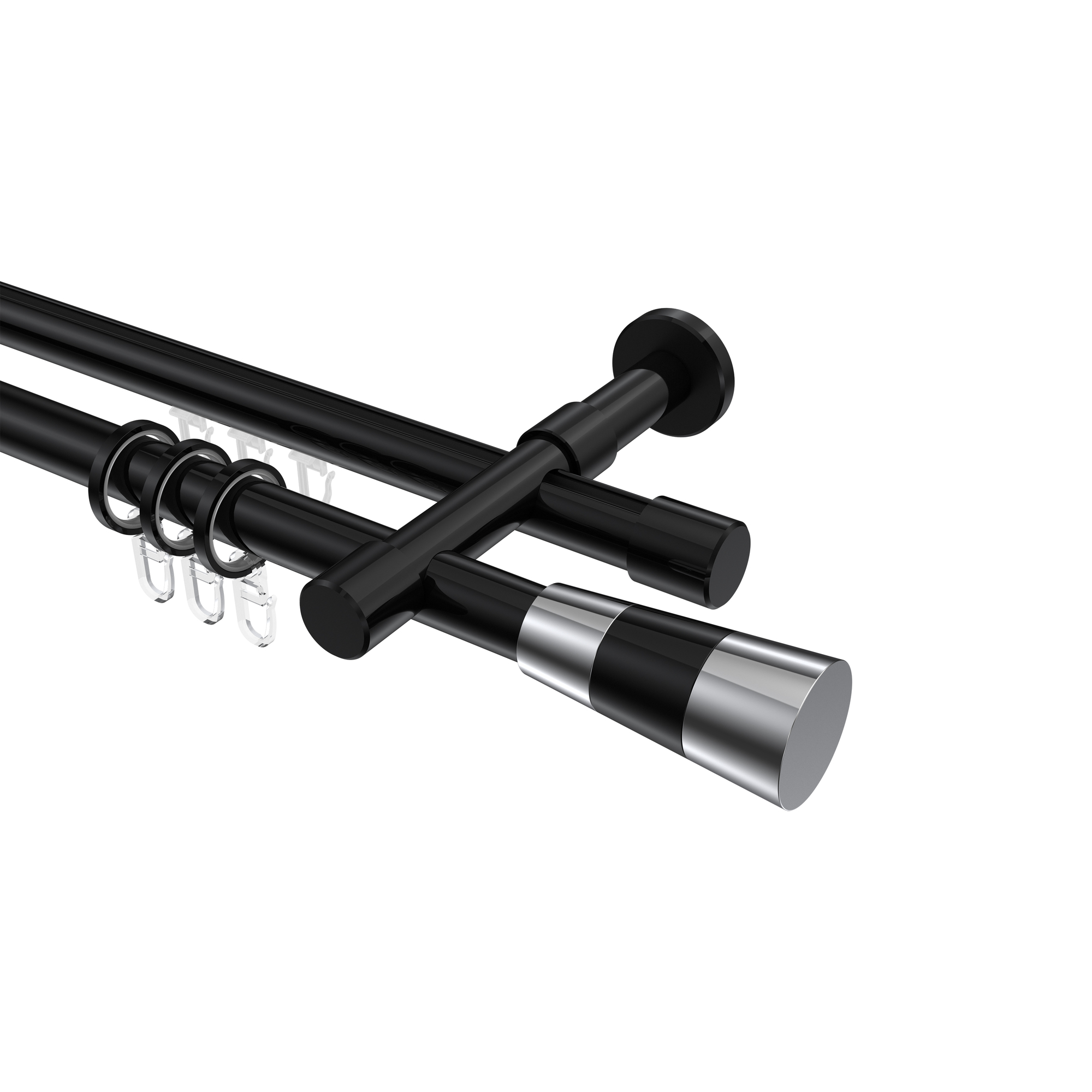 Rundrohr-Innenlaufstangen Schwarz, Aluminium / Metall 20 mm Ø Prestige Tanara, zweiläufig Rundrohr-Innenlaufstangen Schwarz, Aluminium / Metall 20 mm Ø Prestige Tanara, zweiläufig