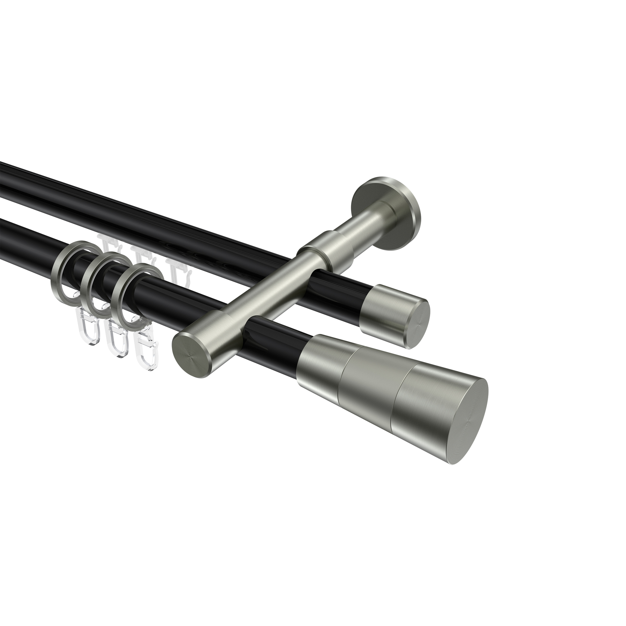 Rundrohr-Innenlauf-Gardinenstangen Schwarz / Edelstahl-Optik, Aluminium / Metall 20 mm Ø Prestige Tanara Rundrohr-Innenlauf-Gardinenstangen Schwarz / Edelstahl-Optik, Aluminium / Metall 20 mm Ø Prestige Tanara