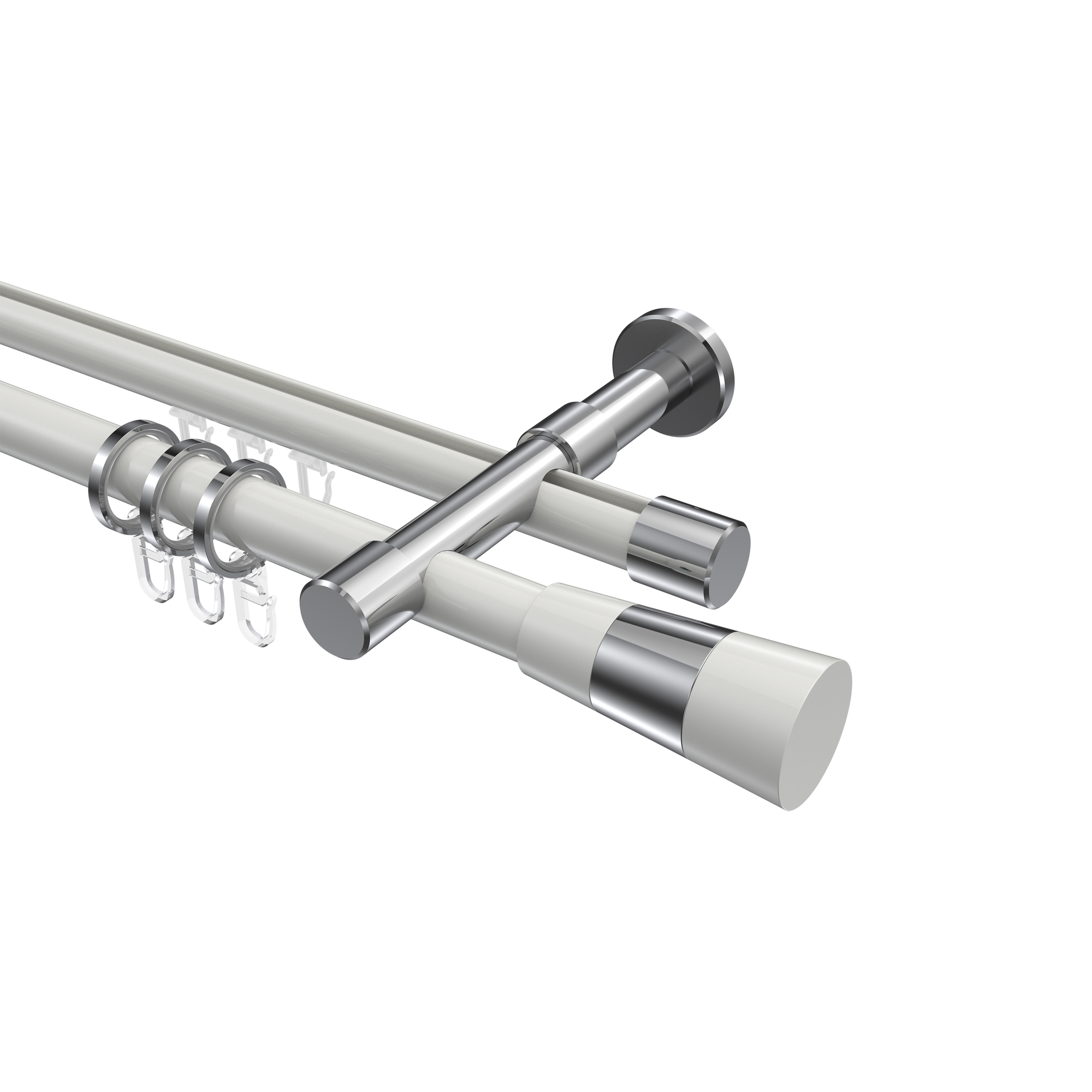 Rundrohr-Innenlaufstangen Weiß / Chrom, Aluminium / Metall 20 mm Ø Prestige Tanara, zweiläufig Rundrohr-Innenlaufstangen Weiß / Chrom, Aluminium / Metall 20 mm Ø Prestige Tanara, zweiläufig