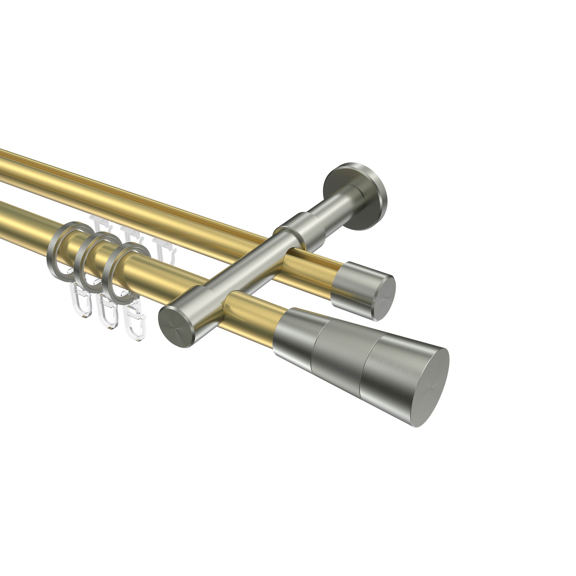 Rundrohr-Innenlaufstange Messing-Optik / Edelstahl-Optik 20 mm Ø Prestige Tanara, doppelläufig Rundrohr-Innenlaufstange Messing-Optik / Edelstahl-Optik 20 mm Ø Prestige Tanara, doppelläufig