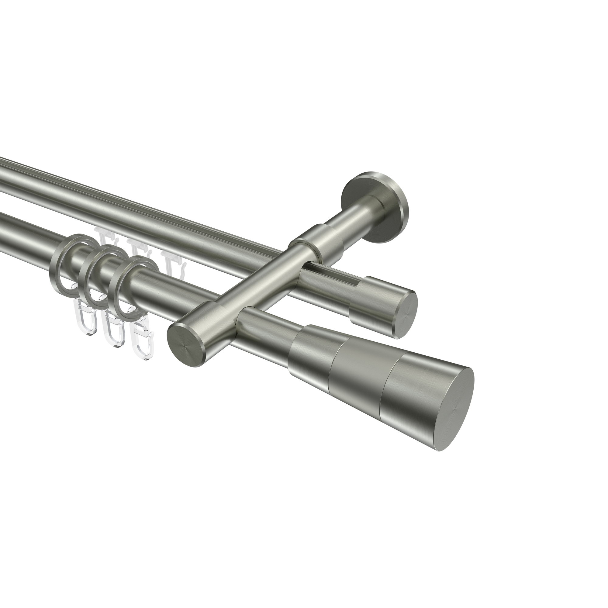 Rundrohr-Innenlauf Gardinenstangen Edelstahl-Optik 20 mm Ø Prestige Tanara, zweiläufig Rundrohr-Innenlauf Gardinenstangen Edelstahl-Optik 20 mm Ø Prestige Tanara, zweiläufig