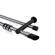 Rundrohr-Innenlauf-Gardinenstange Chrom / Schwarz, Aluminium / Metall 20 mm Ø Platon Verano, zweiläufig Rundrohr-Innenlauf-Gardinenstange Chrom / Schwarz, Aluminium / Metall 20 mm Ø Platon Verano, zweiläufig